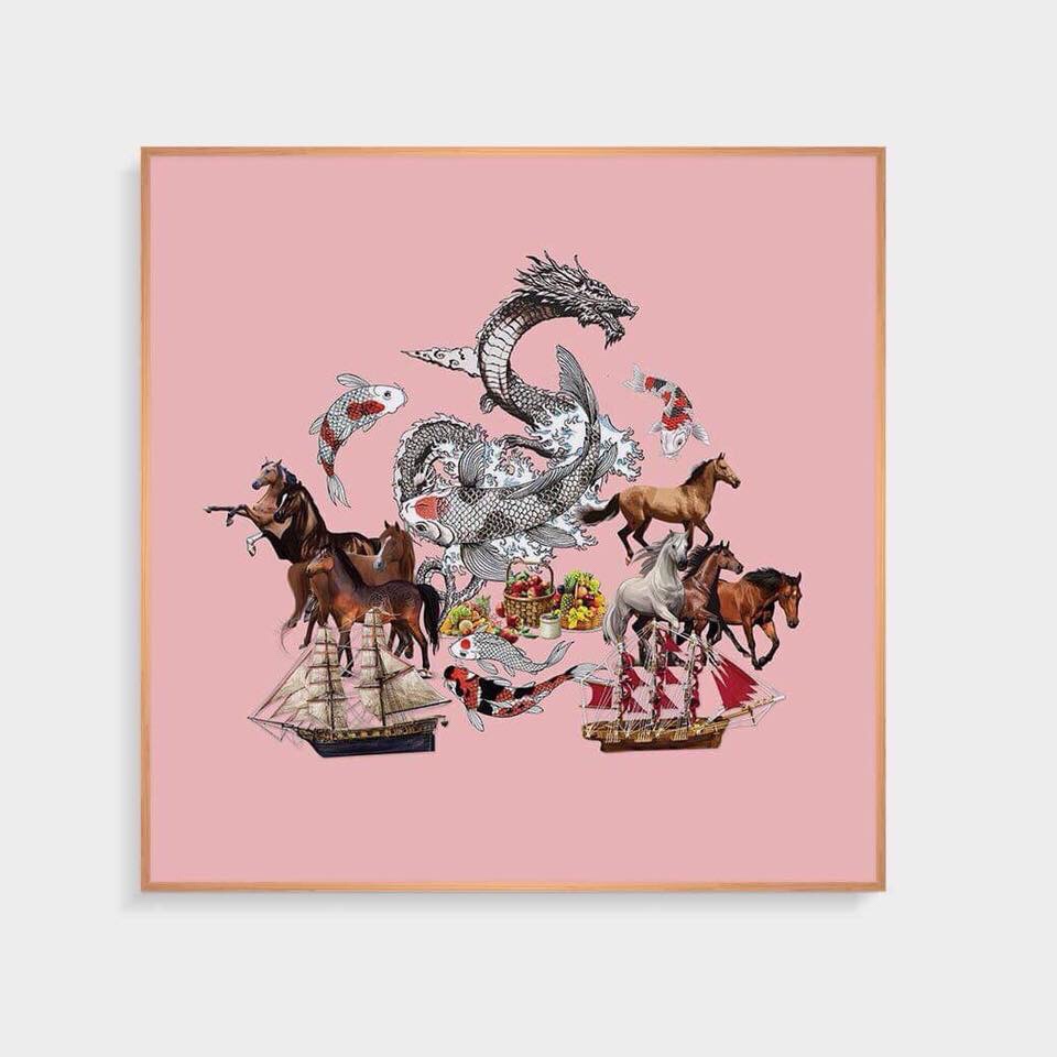 Collage ภาพสัตว์มงคล ตามศาสตร์ความเชื่อของจีน ด้านค้าขาย ผลงาน โดย ดร.ธีรศานต์ สหัสสพาศน์